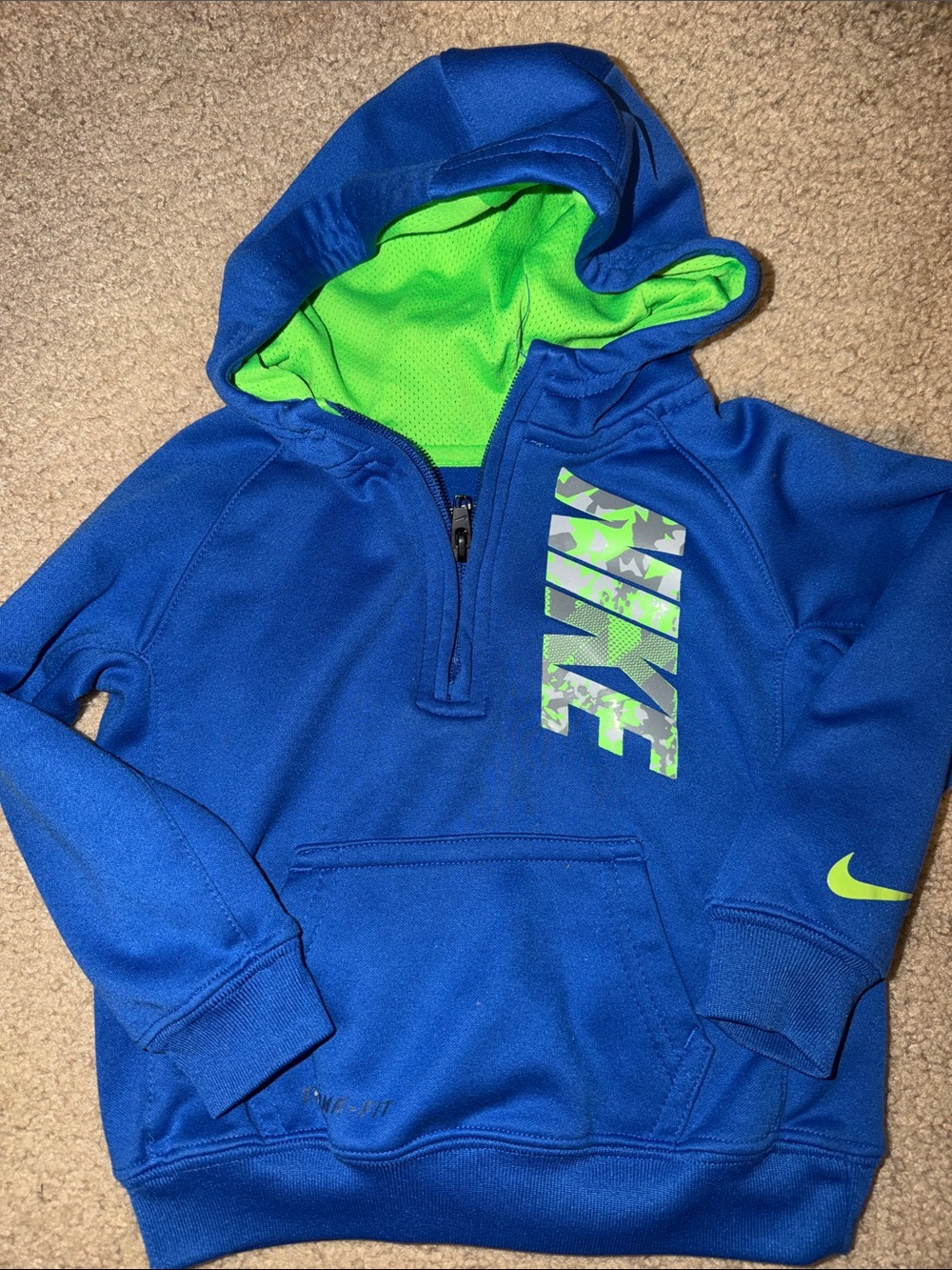 Nike Royal Blue Hooded Sweatshirt with Neon Green Lining